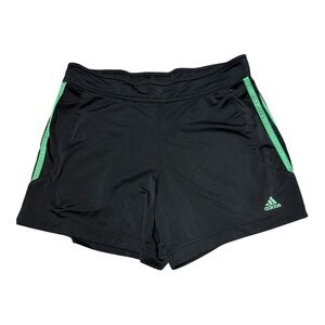 Adidas Women's Athletic Shorts in Black with Green Stripes